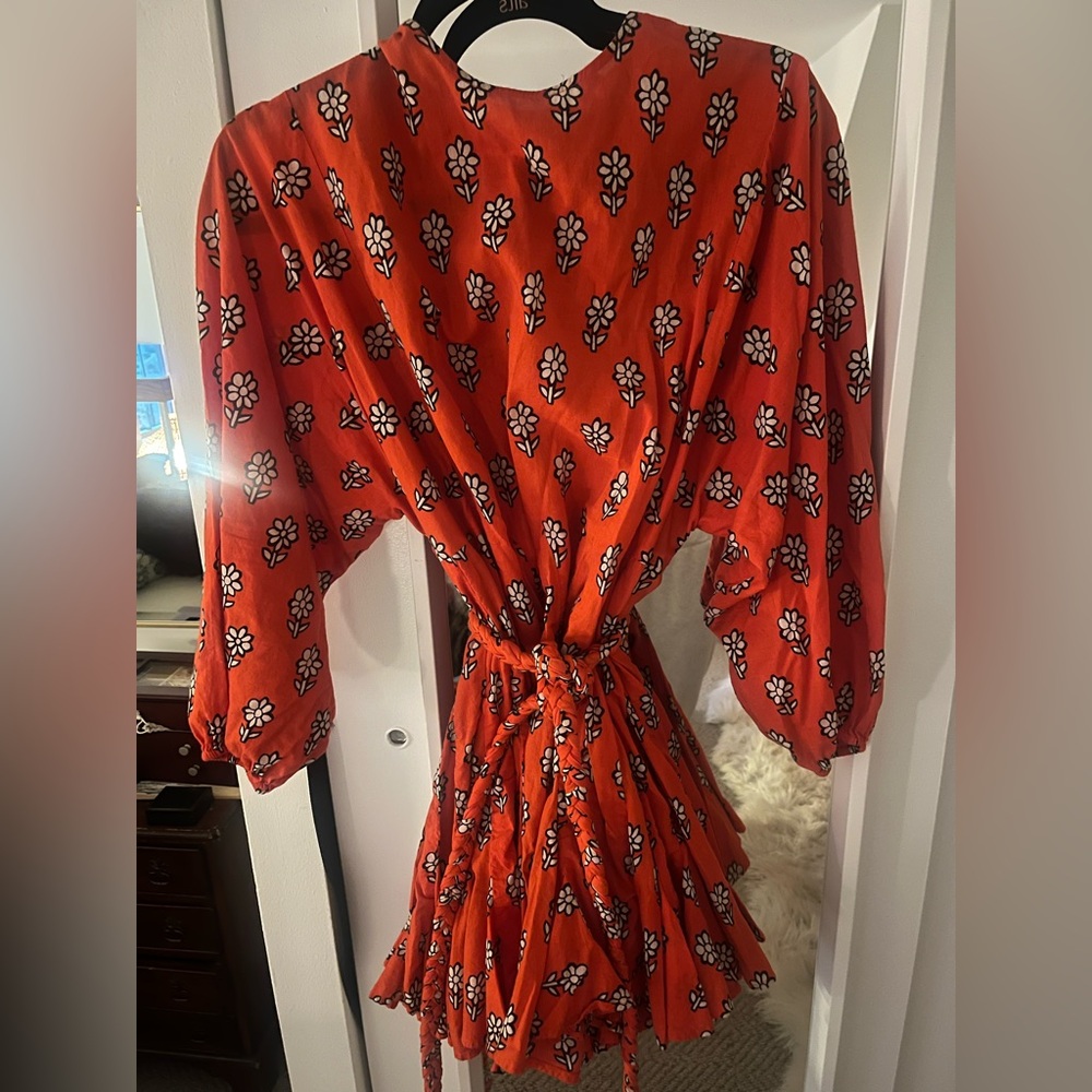 RHODE Vibrant Red Dress with Floral Design